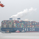 Container ships in a port in Hamburg, Germany.